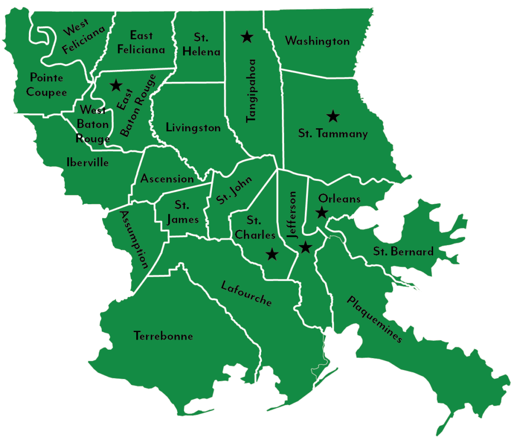 Map of the parishes in Louisiana that SLLS serves